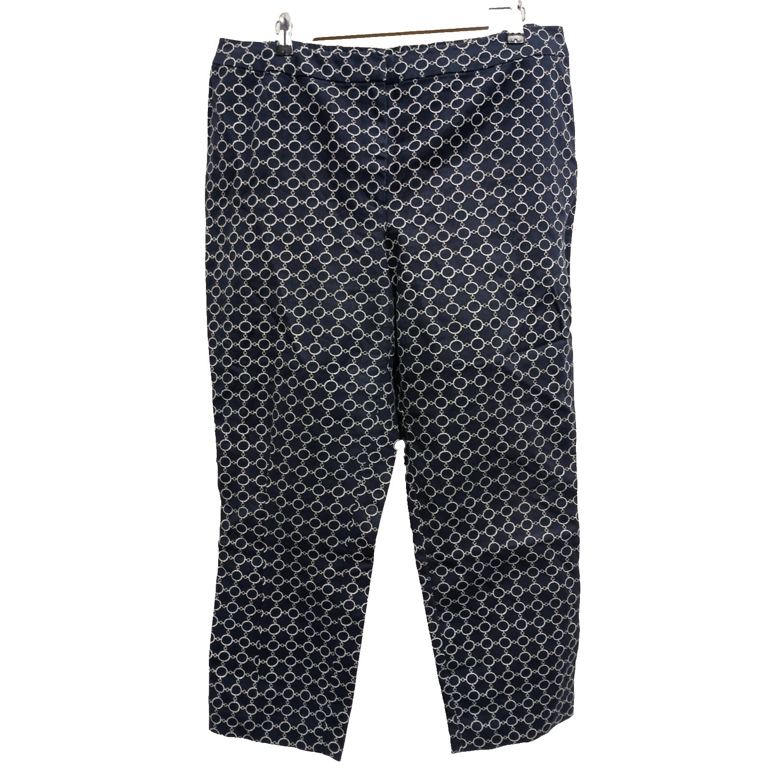 Susan Graver Womens Ankle Pants Size 16 Navy White Printed Crop Casual Resort